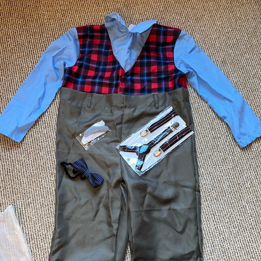 Old Man 100th day of school costume Halloween - suspenders, eyebrows, bow tie